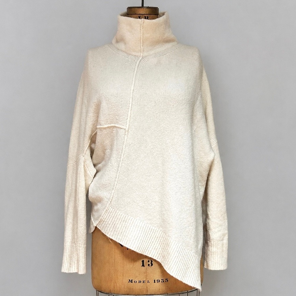 AllSaints Lock Roll Neck Sweater Women's M Cream Wool Yak Asymmetric Oversized